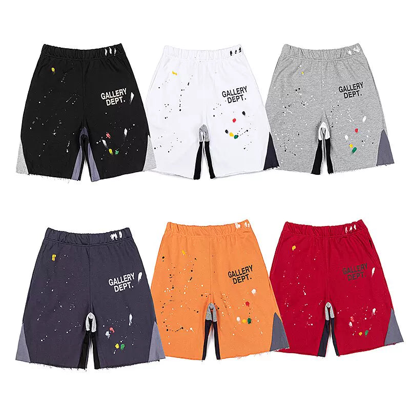 GALLERY DEPT Splicing Ink Splashing Tearing Edge Destruction Shorts Summer Cotton Loose Men's and Women's Casual Pentagram Pants Trendy