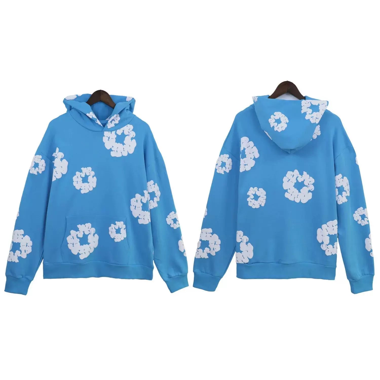 "Denim Tears" Royal Blue Floral Pattern Full-Zip Hoodie
