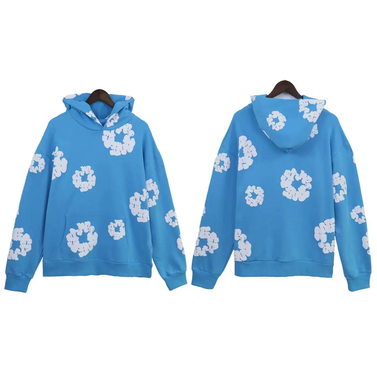 "Denim Tears" Royal Blue Floral Pattern Full-Zip Hoodie