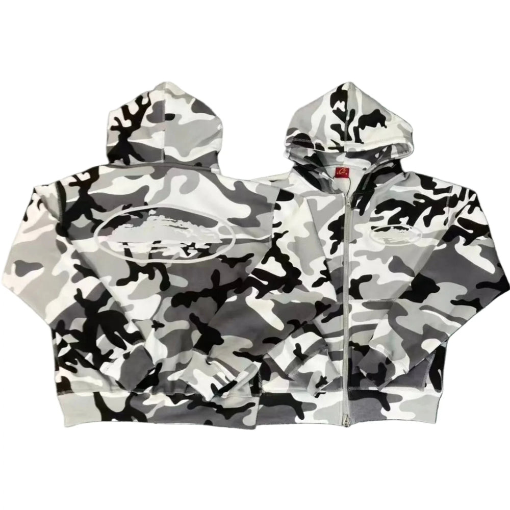 High version CORTEIZ Devil's Island micro foam printed zipper cardigan thick cotton T-pants set CRTZ hoodie trendy (11)