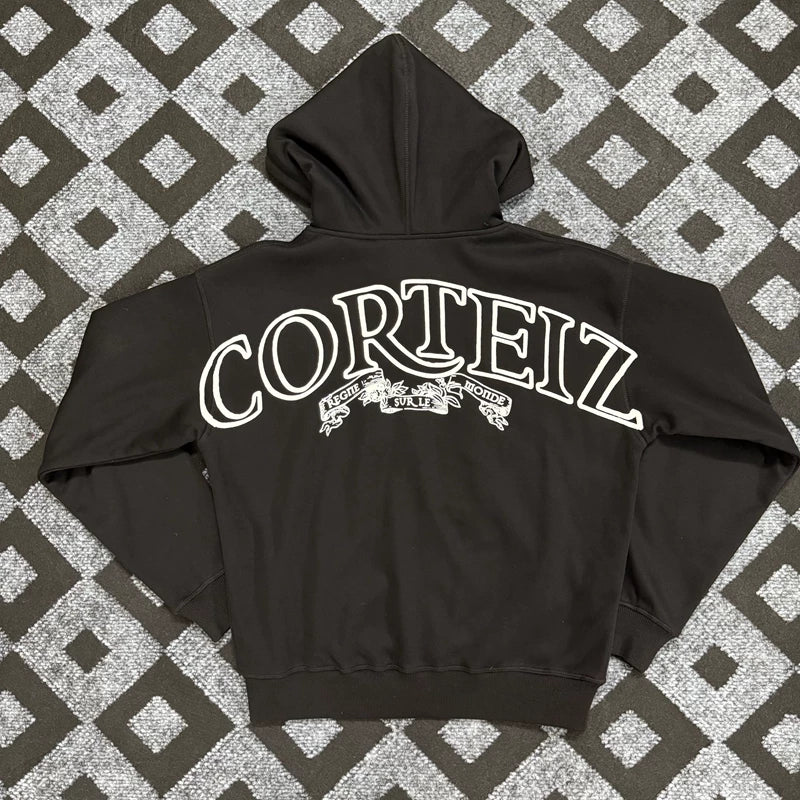 Corteiz Hoodie Fashion High Street Autumn/Winter Casual Letter Logo Printed Velvet Cardigan Hooded Sweatshirt for Men (1)