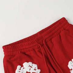 Denim Tears Red Cotton Sweat Shorts With White Textured Flower Wreath Print