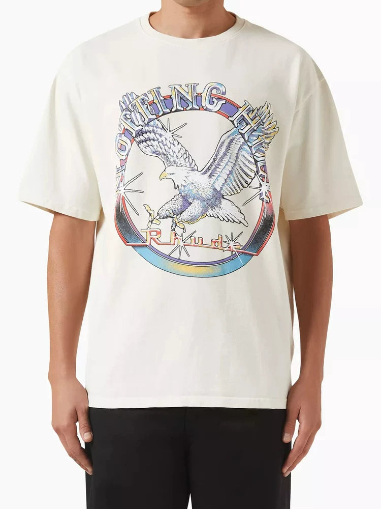 RHUDE letter printed 25S American retro printed short sleeved T-shirt for men and women, loose round neck street pure cotton top (2)