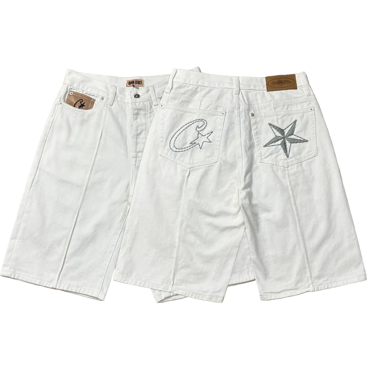 High version Corteiz Devil's Island West Coast denim shorts, kapok flower collaboration, American street six quarter pants trend (1)