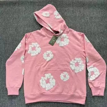 "Denim Tears" Pink Floral Pattern Full-Zip Hoodie