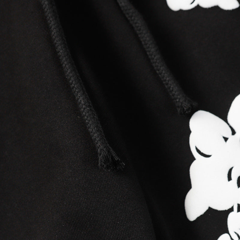 Denim Tears Black Cotton Sweat Shorts With White Textured Flower Wreath Print