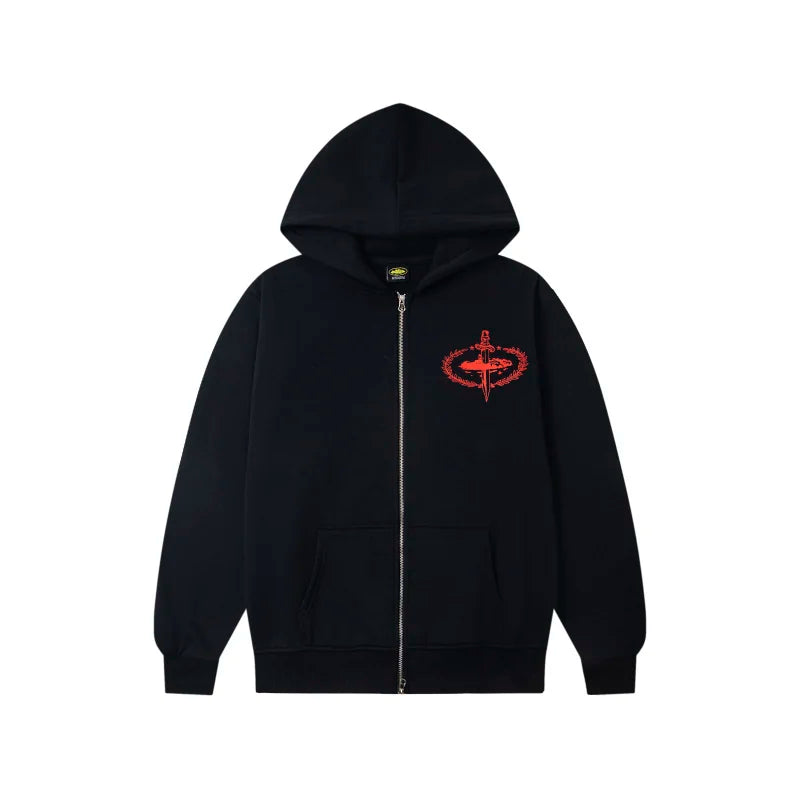 Corteiz Tracksuit American Street Style Fleece‑Lined Full‑Zip Hoodie