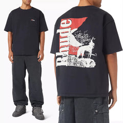 RHUDE letter printed 25S American retro printed short sleeved T-shirt for men and women, loose round neck street pure cotton top (21)
