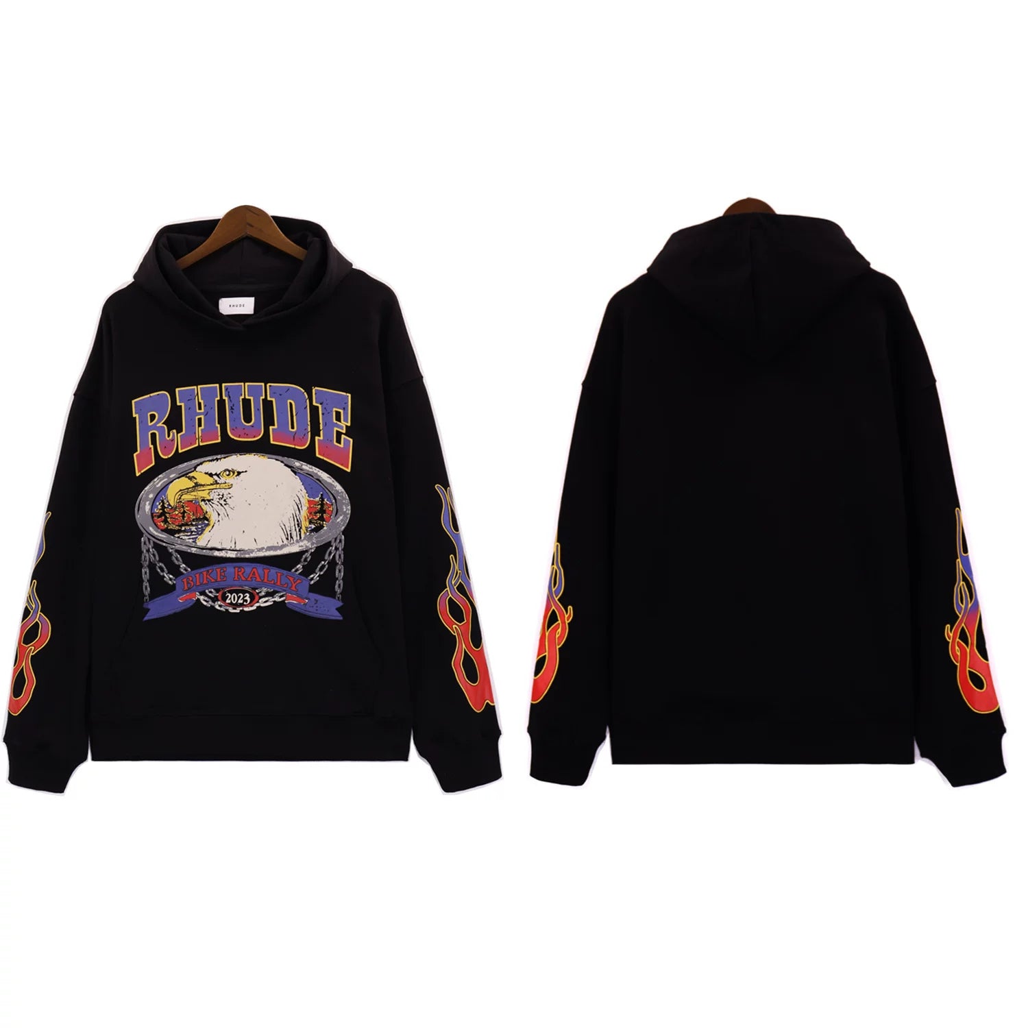 RHUDE美式复古字母印花连帽卫衣男女宽松休闲百搭情侣外套上衣潮 (13)