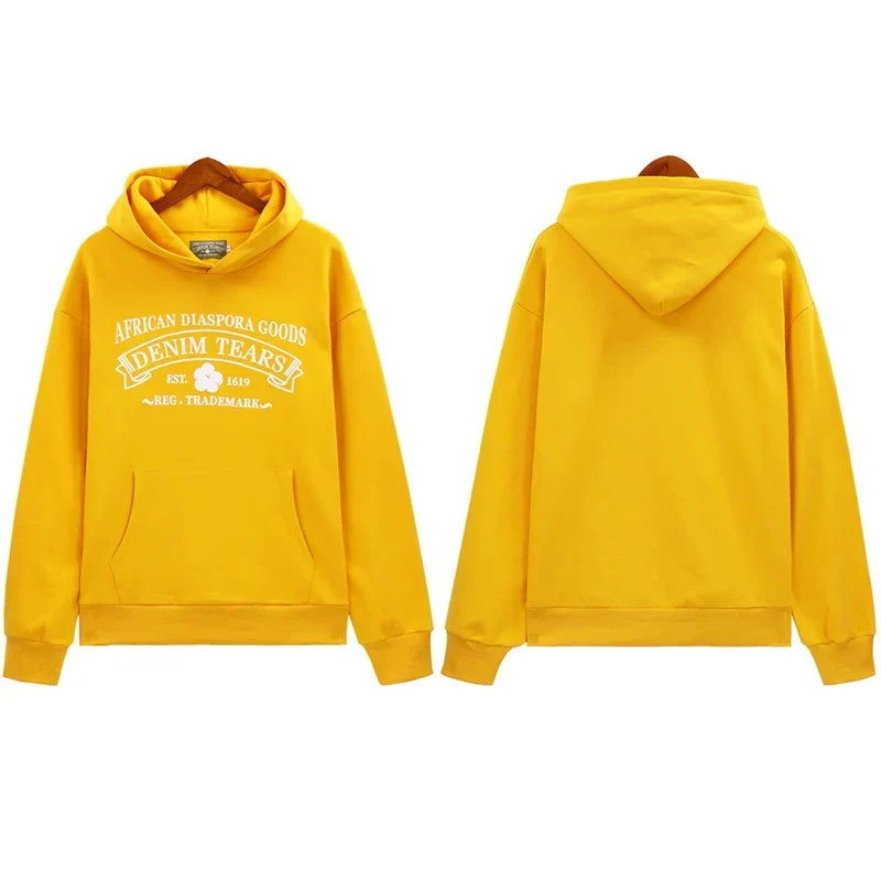 Denim Tears Bright Yellow Vintage Gothic Letter Graphic Hoodie