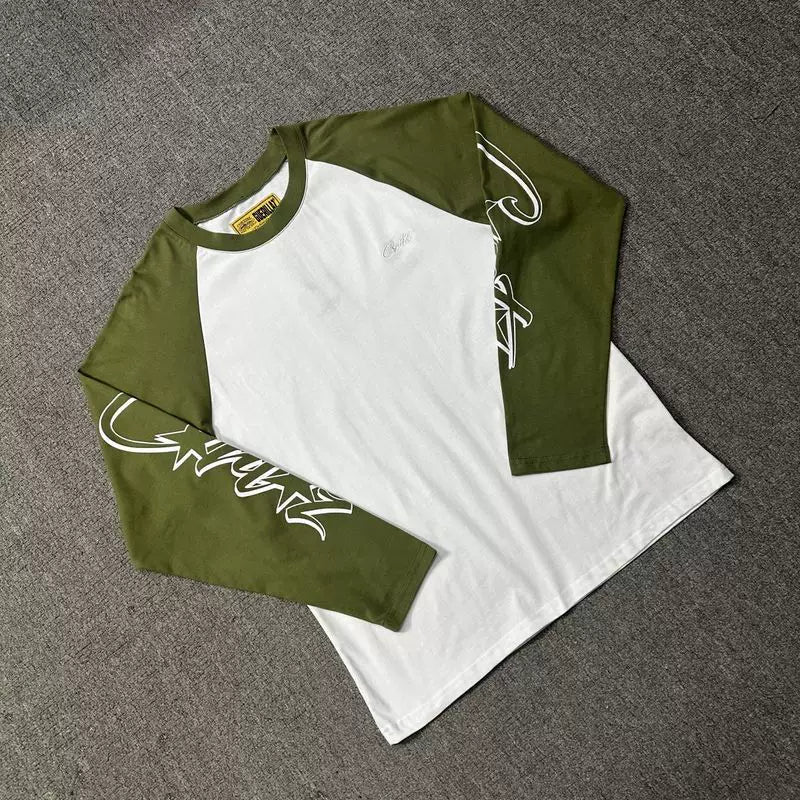 Corteiz Devil's Island European and American Trendy Brand High Street Men's and Women's Splicing Color Contrasting Pure Cotton Bottom Shirt with Shoulder Sleeve Long Sleeve T-shirt (2)