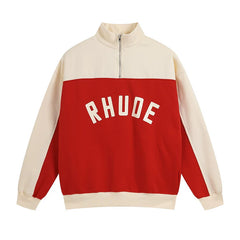 RHUDE American High Street Trendy Brand Retro Sports and Leisure Color Contrasting Design Loose Half Zipper Hoodie with Velvet (3)