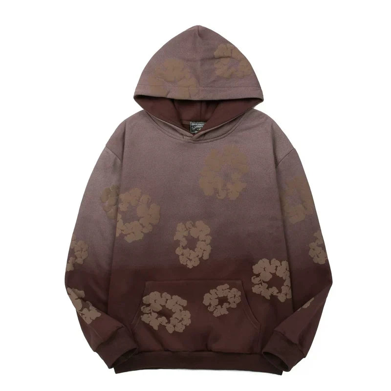 "Denim Tears" Brown Ombre Floral Pattern Oversized Hoodie
