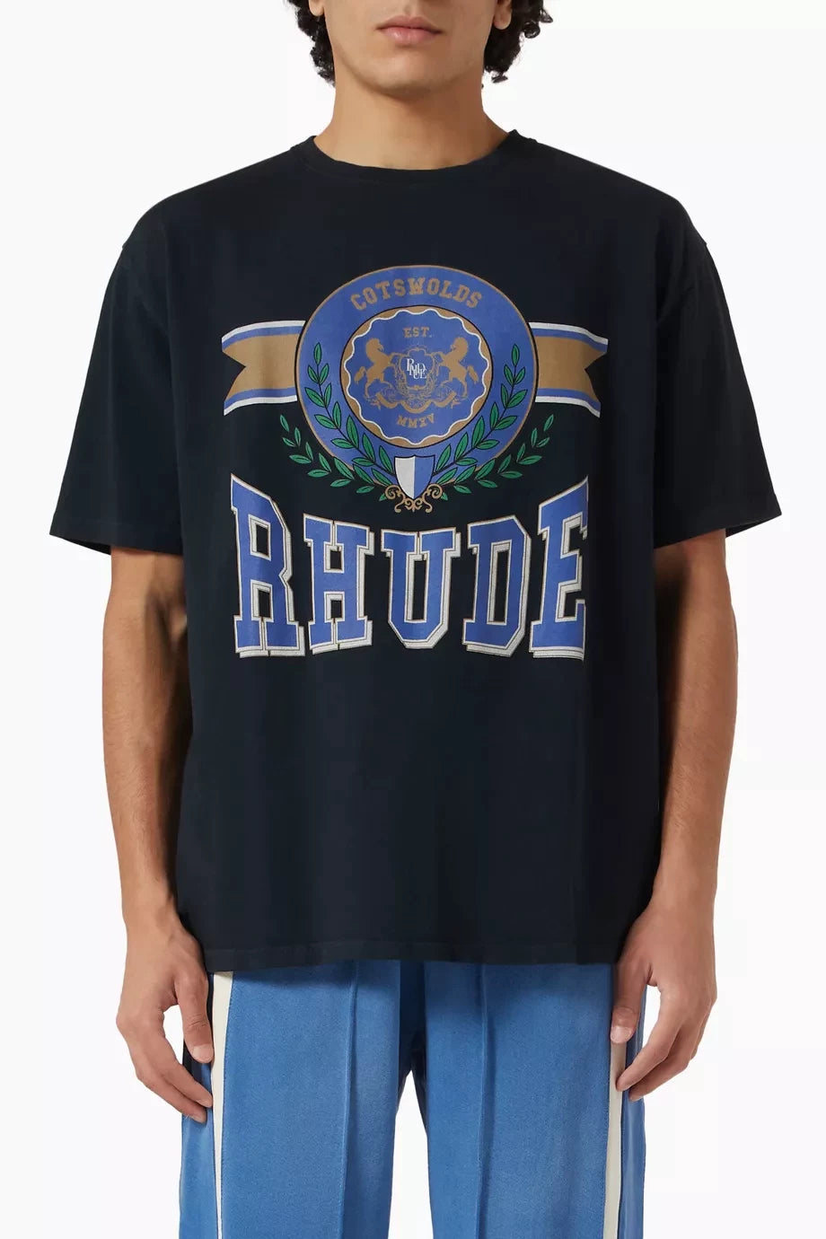 RHUDE letter printed 25S American retro printed short sleeved T-shirt for men and women, loose round neck street pure cotton top (32)