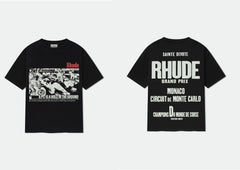 RHUDE letter printed 25S American retro printed short sleeved T-shirt for men and women, loose round neck street pure cotton top (30)