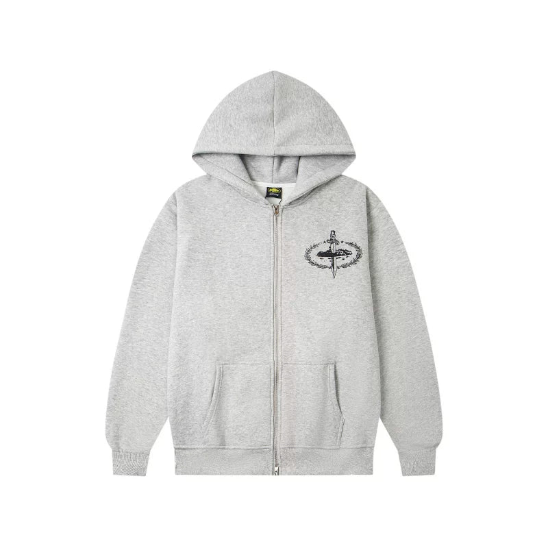 Corteiz Tracksuit American Street Style Fleece‑Lined Full‑Zip Hoodie