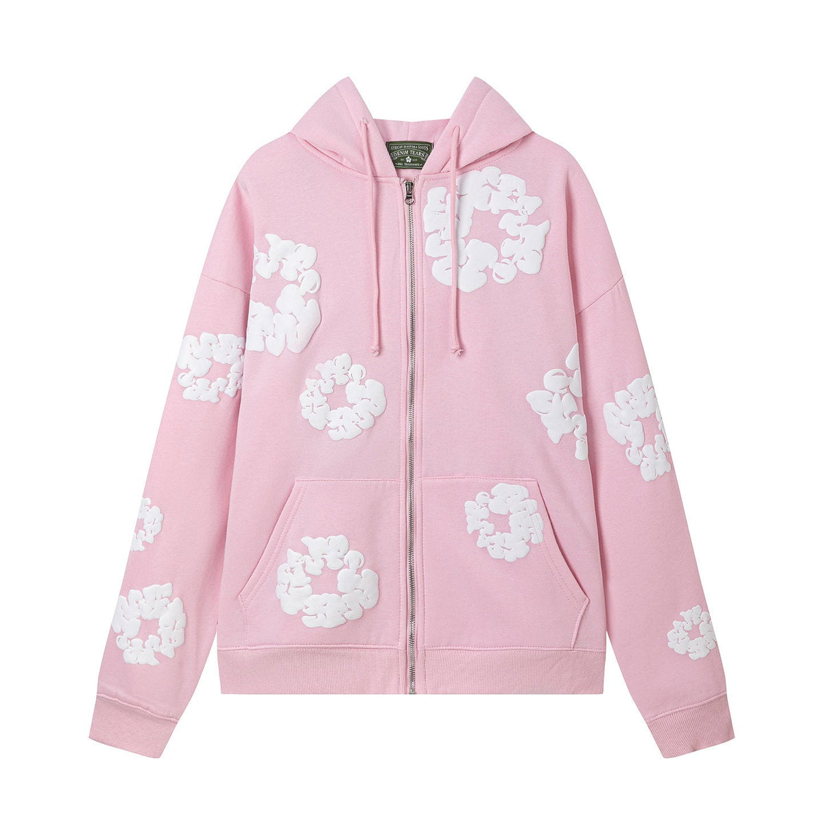 "Denim Tears" Pink Floral Pattern Full-Zip Hoodie
