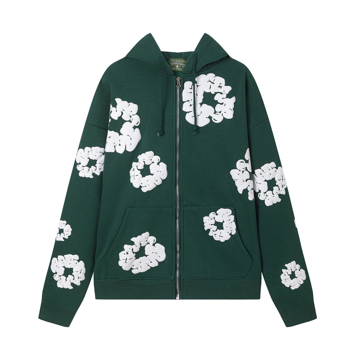 "Denim Tears" Dark Green Floral Pattern Full-Zip Hoodie