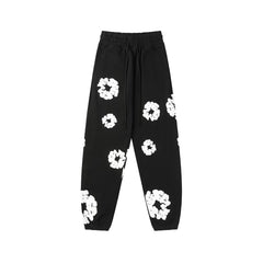 "Denim Tears" Black Floral Pattern Oversized Sweatpants