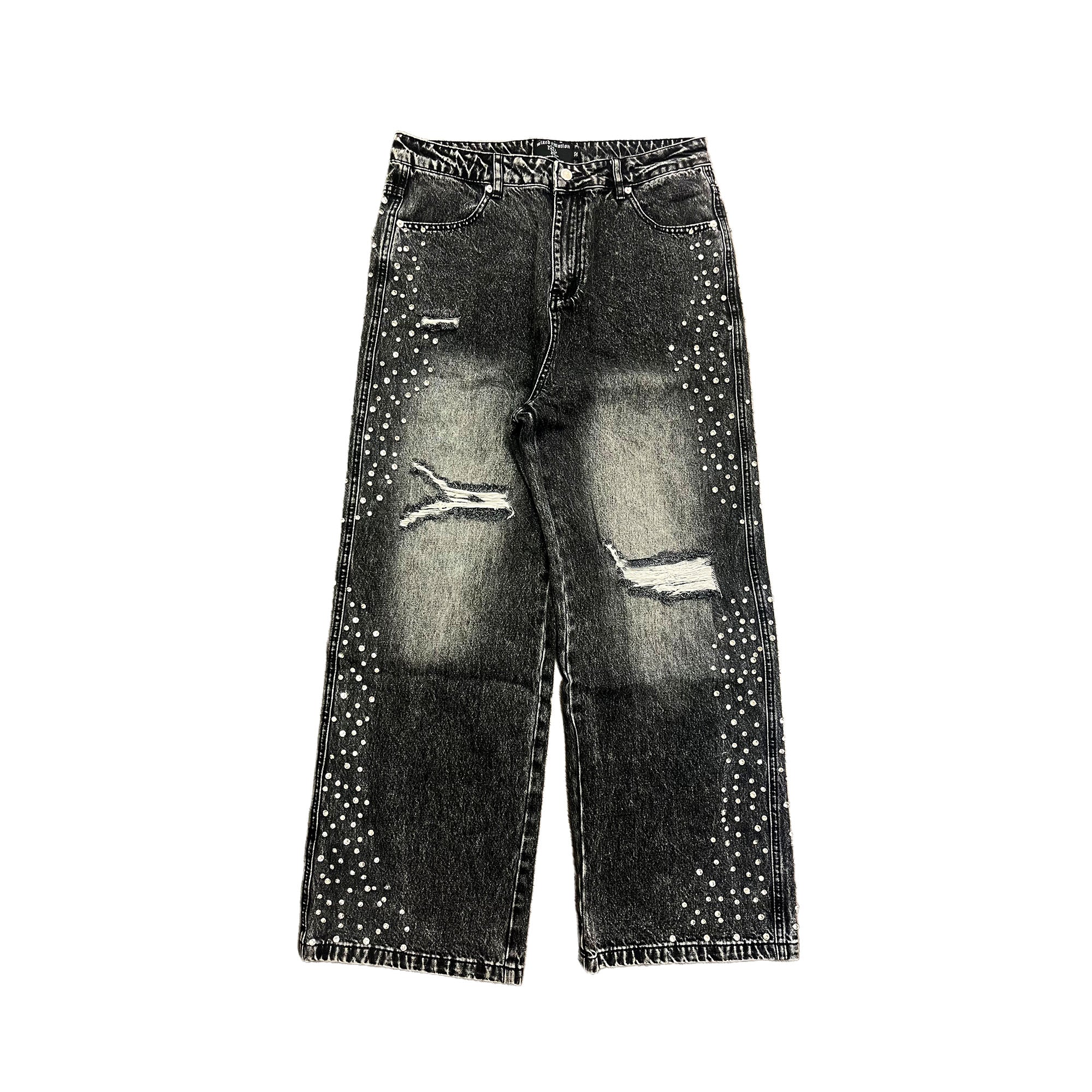 MIXED EMOTION Grey ‘Stone’ Baggy Jeans