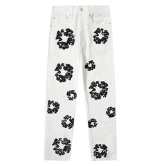 Denim Tears All‑Over Black Floral Print Straight‑Leg Streetwear Pants