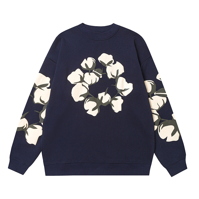 Denim Tears Navy Blue Crewneck Sweatshirt Floral Wreath