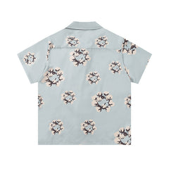 Denim Tears Light Blue All Over Floral Wreath Print Camp Collar Short